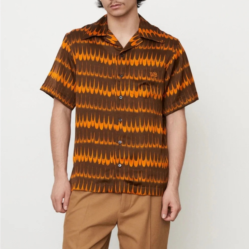 Wales Bonner Rhythm Short Sleeve Shirt in Brown Orange, NWT, Size 46 - Picture 8 of 8